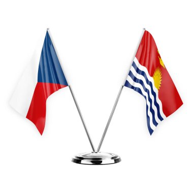 Two table flags isolated on white background 3d illustration, czechia and kiribati