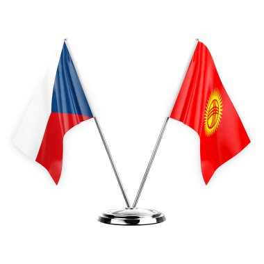 Two table flags isolated on white background 3d illustration, czechia and kyrgyzstan