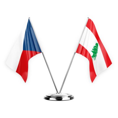 Two table flags isolated on white background 3d illustration, czechia and lebanon
