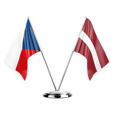 Two table flags isolated on white background 3d illustration, czechia and latvia