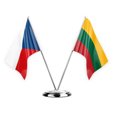 Two table flags isolated on white background 3d illustration, czechia and lithuania