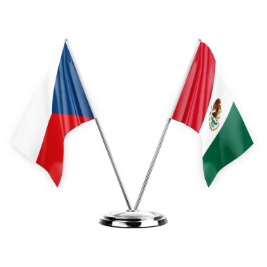 Two table flags isolated on white background 3d illustration, czechia and mexico