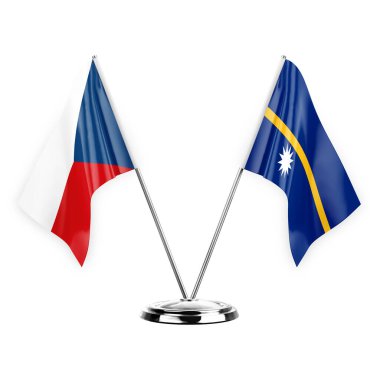 Two table flags isolated on white background 3d illustration, czechia and nauru
