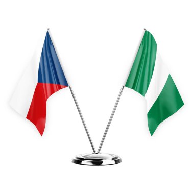 Two table flags isolated on white background 3d illustration, czechia and nigeria