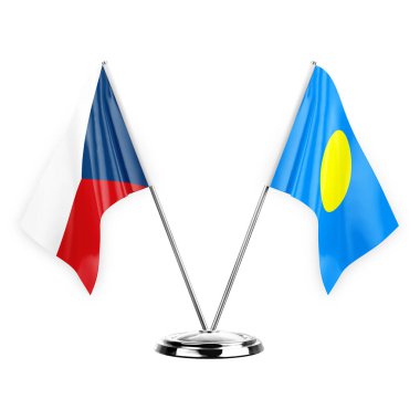 Two table flags isolated on white background 3d illustration, czechia and palau