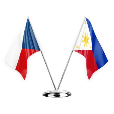 Two table flags isolated on white background 3d illustration, czechia and philippines