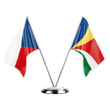 Two table flags isolated on white background 3d illustration, czechia and seychelles