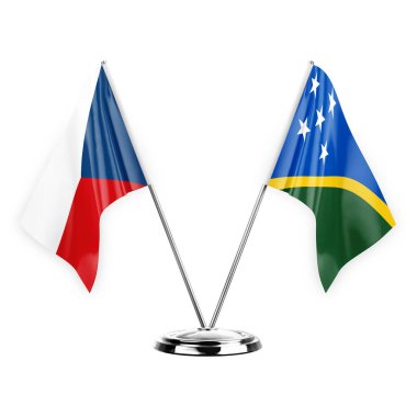 Two table flags isolated on white background 3d illustration, czechia and solomon islands