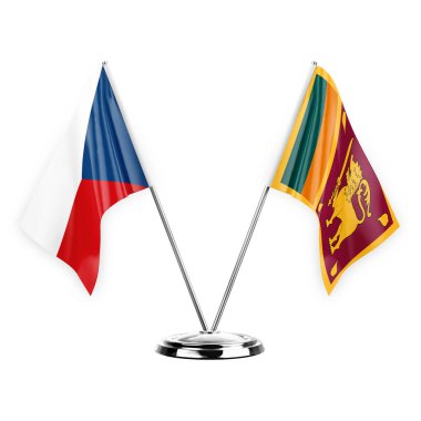 Two table flags isolated on white background 3d illustration, czechia and sri lanka