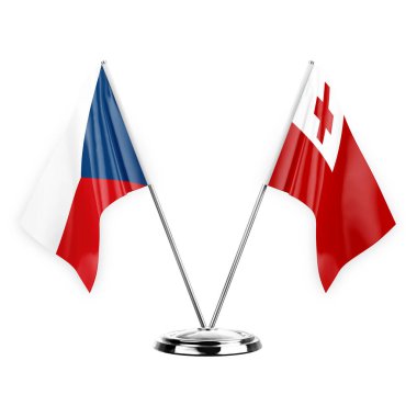 Two table flags isolated on white background 3d illustration, czechia and tonga