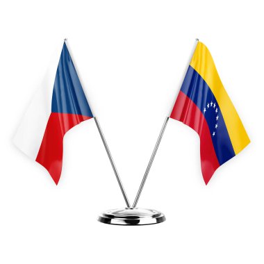 Two table flags isolated on white background 3d illustration, czechia and venezuela
