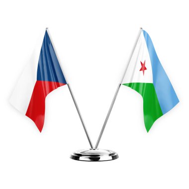 Two table flags isolated on white background 3d illustration, czechia and djibouti