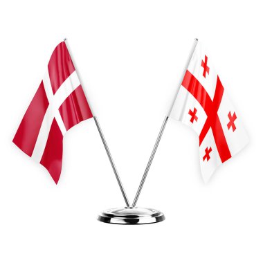 Two table flags isolated on white background 3d illustration, denmark and georgia
