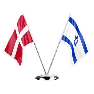 Two table flags isolated on white background 3d illustration, denmark and israel
