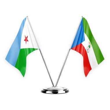Two table flags isolated on white background 3d illustration, djibouti and equatorial guinea