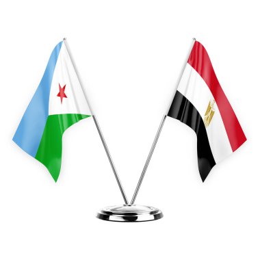 Two table flags isolated on white background 3d illustration, djibouti and egypt