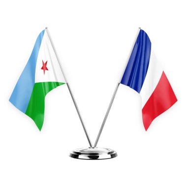 Two table flags isolated on white background 3d illustration, djibouti and france