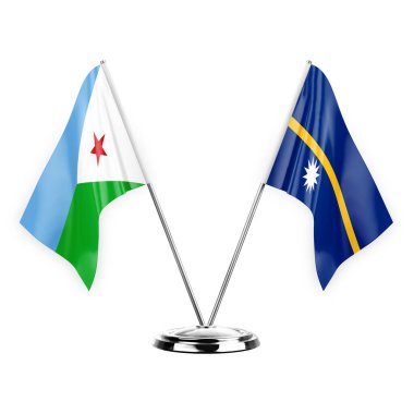 Two table flags isolated on white background 3d illustration, djibouti and nauru