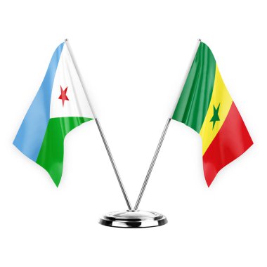 Two table flags isolated on white background 3d illustration, djibouti and senegal