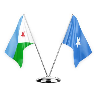 Two table flags isolated on white background 3d illustration, djibouti and somalia