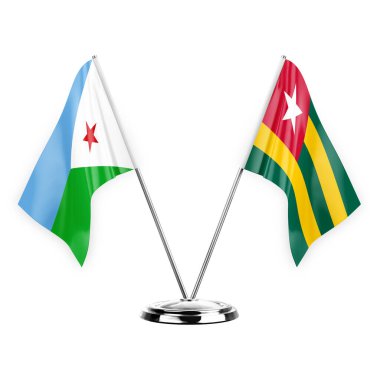 Two table flags isolated on white background 3d illustration, djibouti and togo