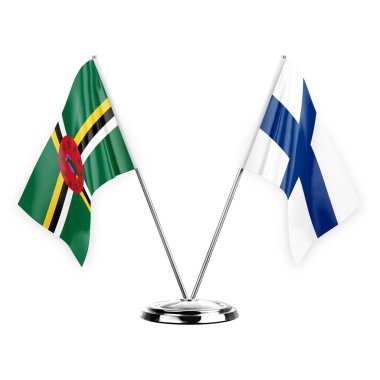 Two table flags isolated on white background 3d illustration, dominica and finland