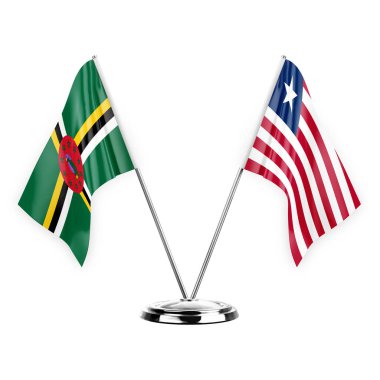 Two table flags isolated on white background 3d illustration, dominica and liberia