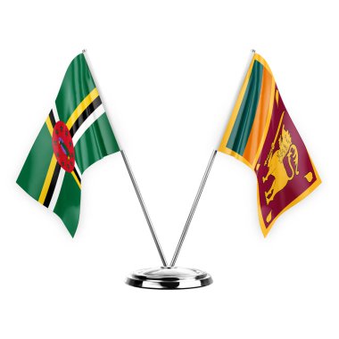 Two table flags isolated on white background 3d illustration, dominica and sri lanka