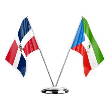 Two table flags isolated on white background 3d illustration, dominican republic and equatorial guinea