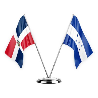 Two table flags isolated on white background 3d illustration, dominican republic and honduras