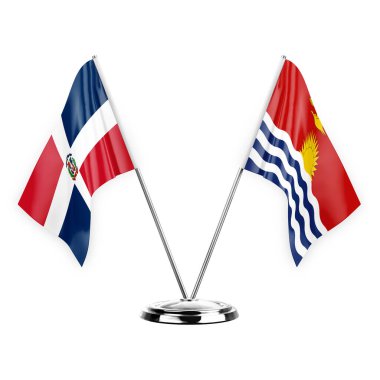 Two table flags isolated on white background 3d illustration, dominican republic and kiribati