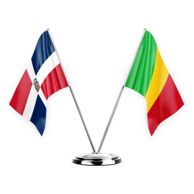 Two table flags isolated on white background 3d illustration, dominican republic and mali