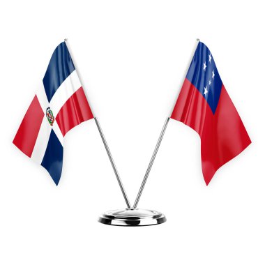 Two table flags isolated on white background 3d illustration, dominican republic and samoa