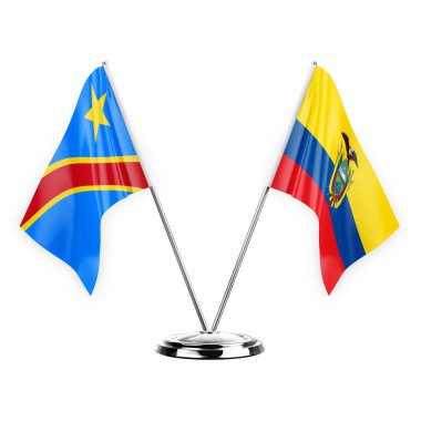 Two table flags isolated on white background 3d illustration, dr congo and ecuador