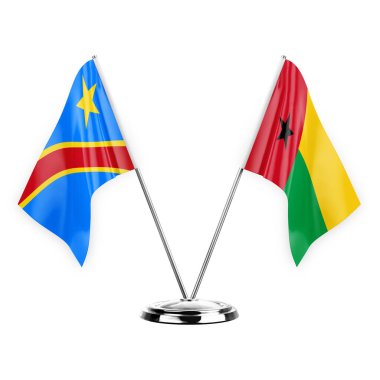 Two table flags isolated on white background 3d illustration, dr congo and guinea-bissau