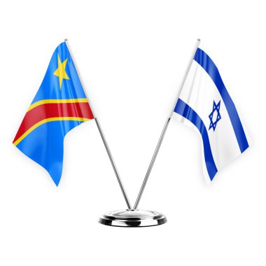 Two table flags isolated on white background 3d illustration, dr congo and israel