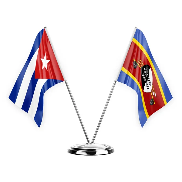 Two Table Flags Isolated White Background Illustration Cuba Eswatini — Photo