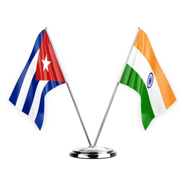 Two Table Flags Isolated White Background Illustration Cuba India — Stockfoto