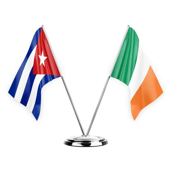 Two Table Flags Isolated White Background Illustration Cuba Ireland — Photo