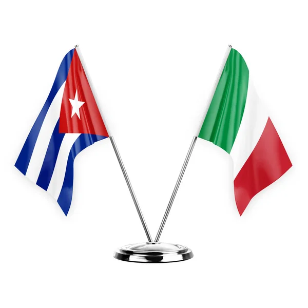 Two Table Flags Isolated White Background Illustration Cuba Italy — Stockfoto