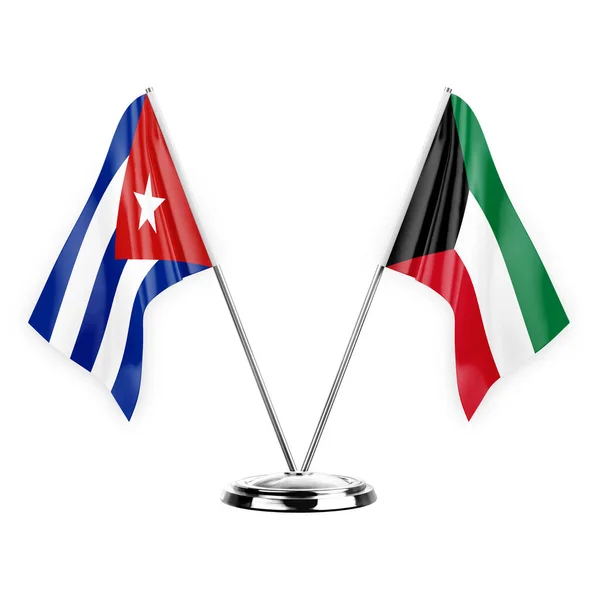 Two Table Flags Isolated White Background Illustration Cuba Kuwait — Foto Stock