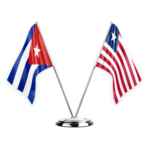 Two Table Flags Isolated White Background Illustration Cuba Liberia — Stock Fotó