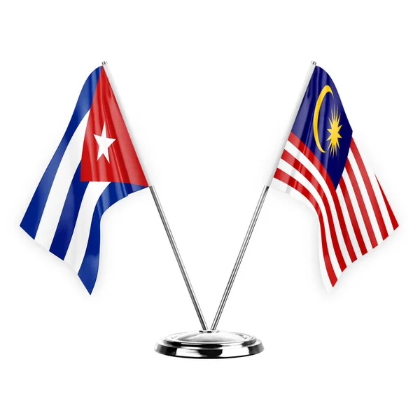 Two Table Flags Isolated White Background Illustration Cuba Malaysia — Stockfoto