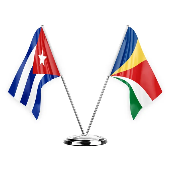 Two Table Flags Isolated White Background Illustration Cuba Seychelles — Stockfoto