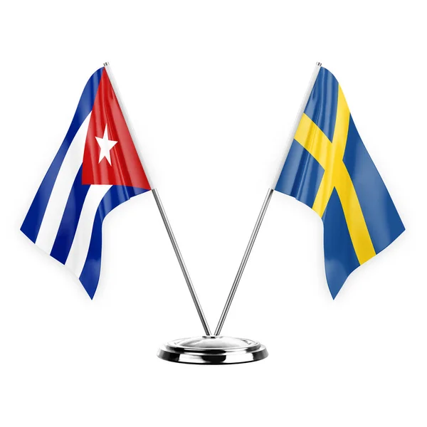 Two Table Flags Isolated White Background Illustration Cuba Sweden — Foto Stock