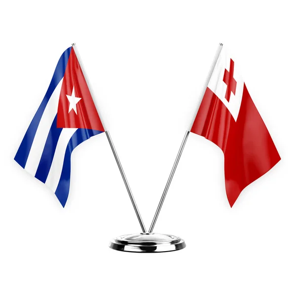 Two Table Flags Isolated White Background Illustration Cuba Tonga — Stock fotografie