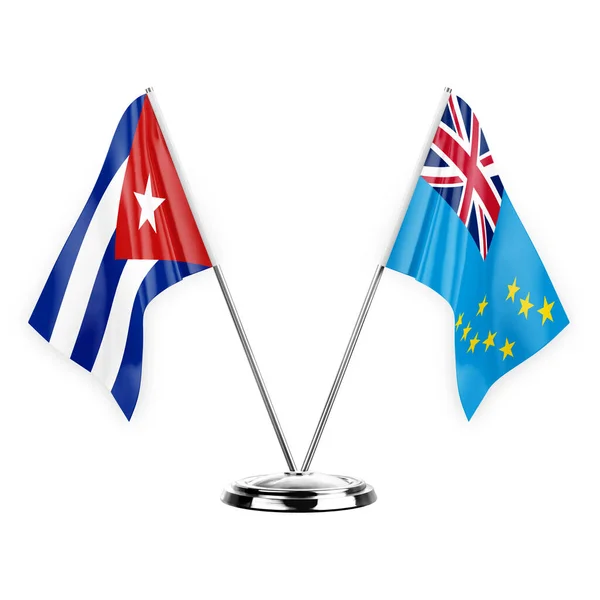 Two Table Flags Isolated White Background Illustration Cuba Tuvalu — стоковое фото