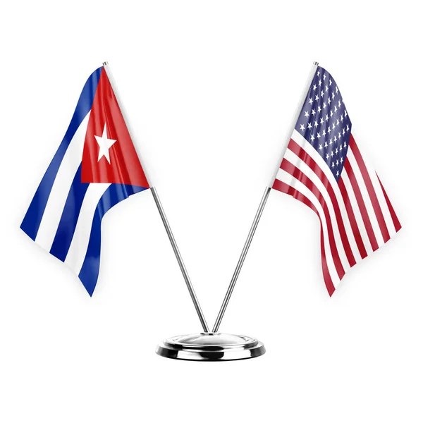 Dos Banderas Mesa Aisladas Sobre Fondo Blanco Ilustración Cuba Usa —  Fotos de Stock