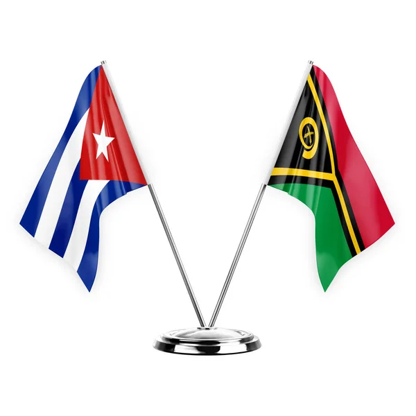 Two Table Flags Isolated White Background Illustration Cuba Vanuatu — Stockfoto