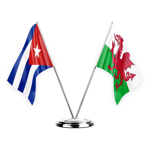 Two Table Flags Isolated White Background Illustration Cuba Wales — стоковое фото